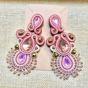 4.5” Elegant Soutache Pink and Gold Statement Earrings